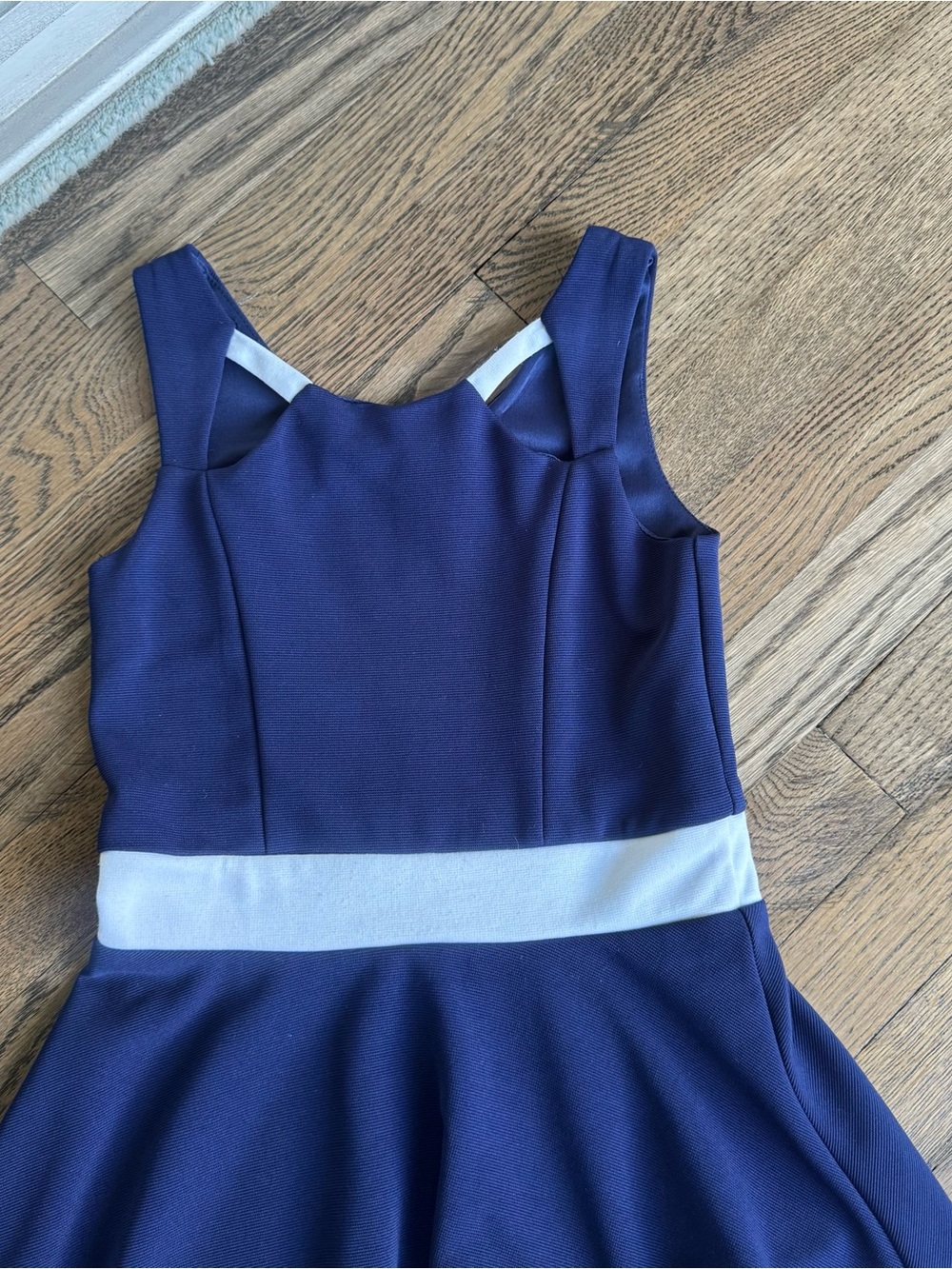 Girls Sally Miller Couture Navy Blue Fit-and-Flare Dress with White Waistband - Picture 2 of 4